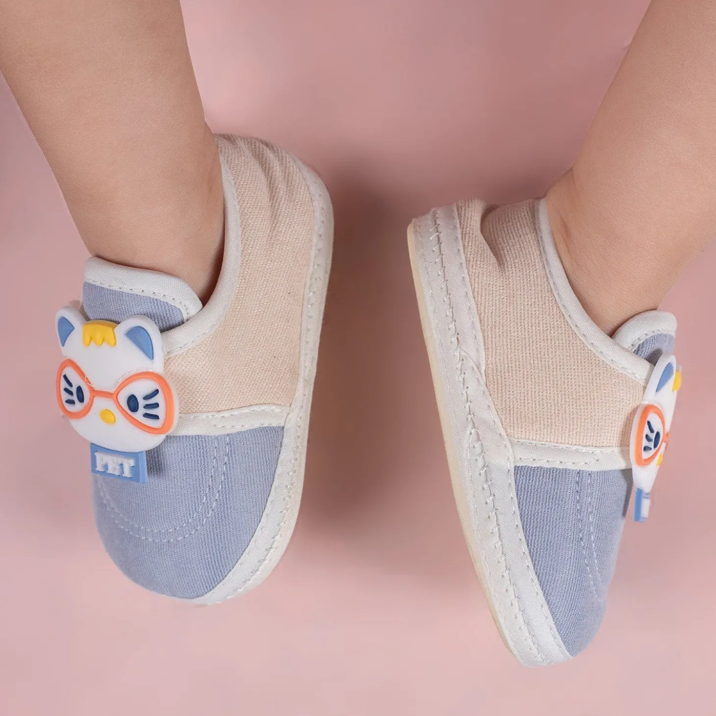 Baby Moo Kitty Love Soft Sole Anti-Slip Booties - Blue