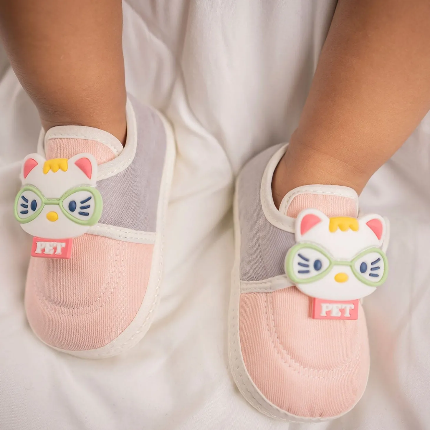 Baby Moo Kitty Love Soft Sole Anti-Slip Booties - Pink