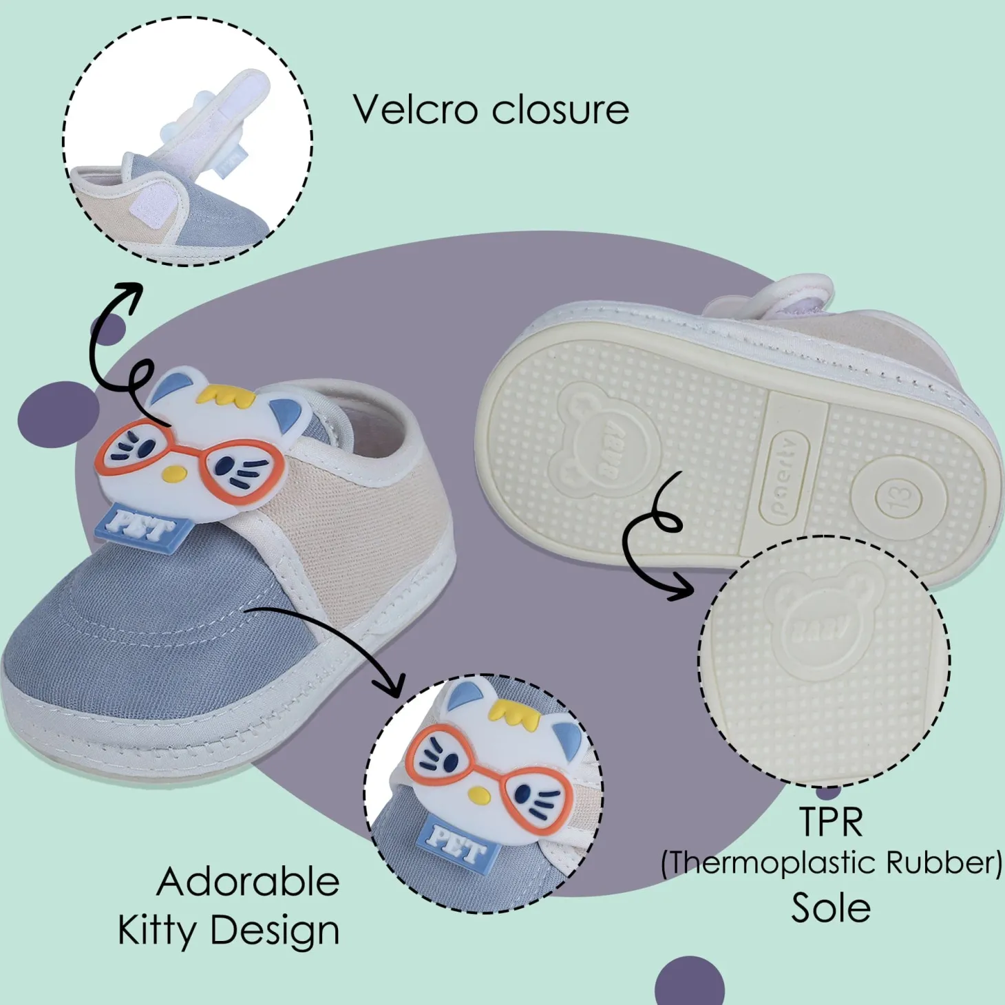 Baby Moo Kitty Love Soft Sole Anti-Slip Booties - Blue