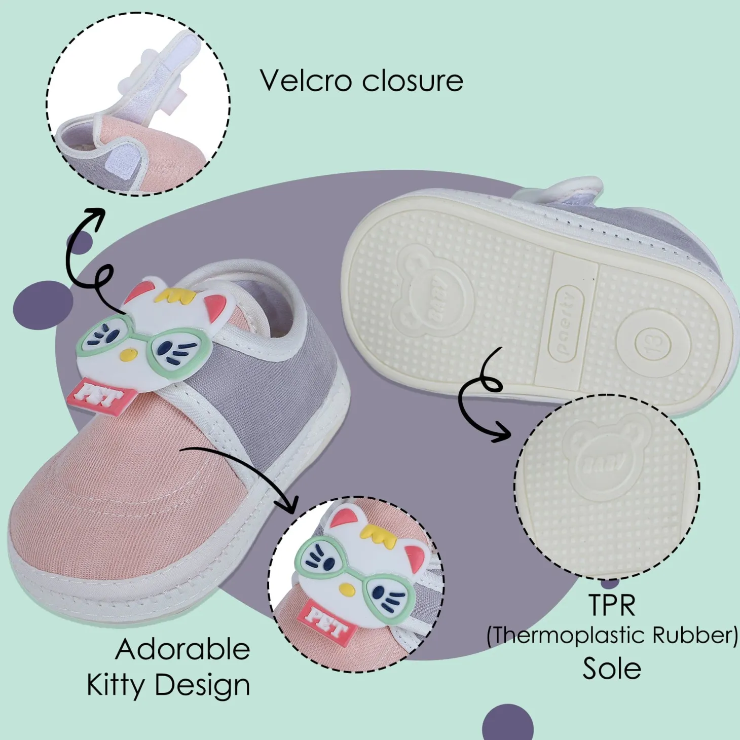 Baby Moo Kitty Love Soft Sole Anti-Slip Booties - Pink