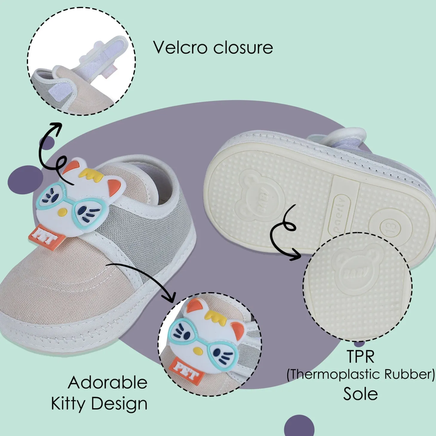 Baby Moo Kitty Love Soft Sole Anti-Slip Booties - Beige