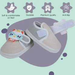 Baby Moo Kitty Love Soft Sole Anti-Slip Booties - Beige