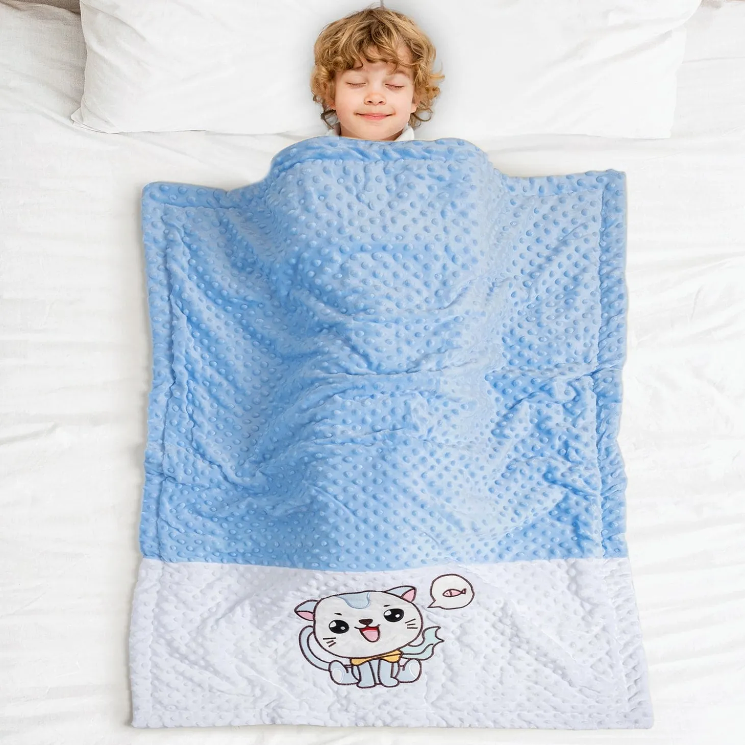 Baby Moo Kitty Plush Cotton All Season Nursery Blanket - Blue
