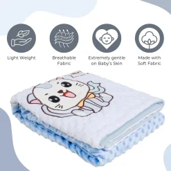 Baby Moo Kitty Plush Cotton All Season Nursery Blanket - Blue