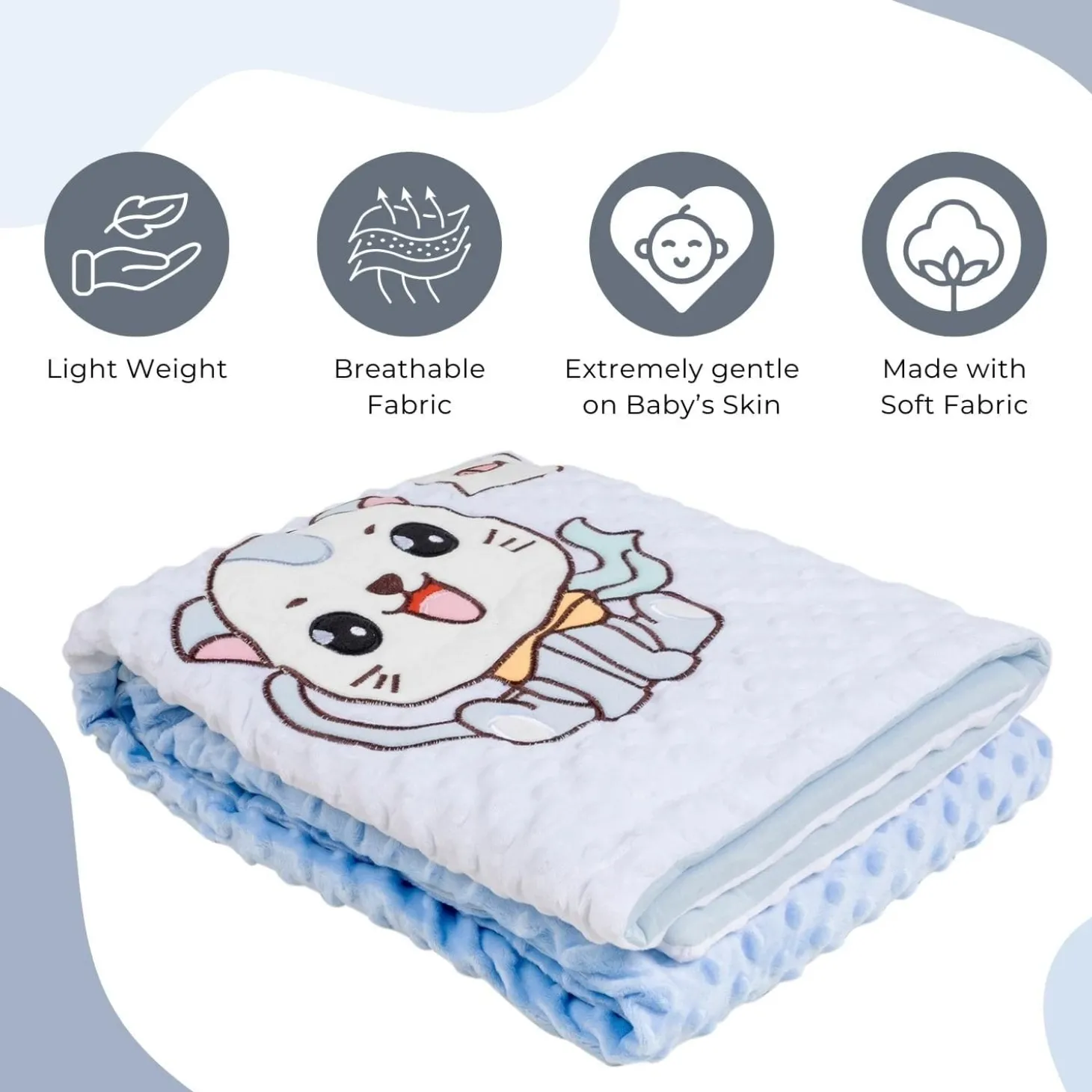 Baby Moo Kitty Plush Cotton All Season Nursery Blanket - Blue