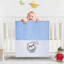 Baby Moo Kitty Plush Cotton All Season Nursery Blanket - Blue