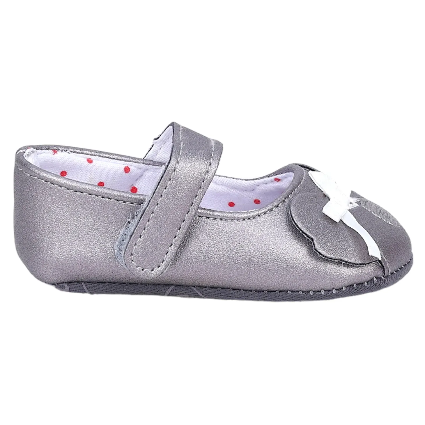 Baby Moo Koala Bow Applique Velcro Strap Anti-Skid Ballerina Booties - Grey