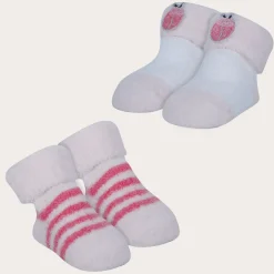 Baby Moo Lady Bug Stripes Soft Socks Booties Pack of 2 - Pink, White