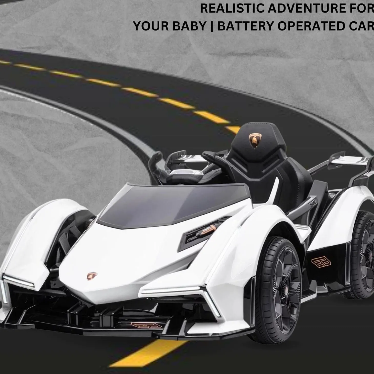 Baby Moo Lambo Ride-On Sports Car | 12V Kids Electric Toy Vehicle | Parental Remote Control | USB MP3 Player | Ages 1-6 - White