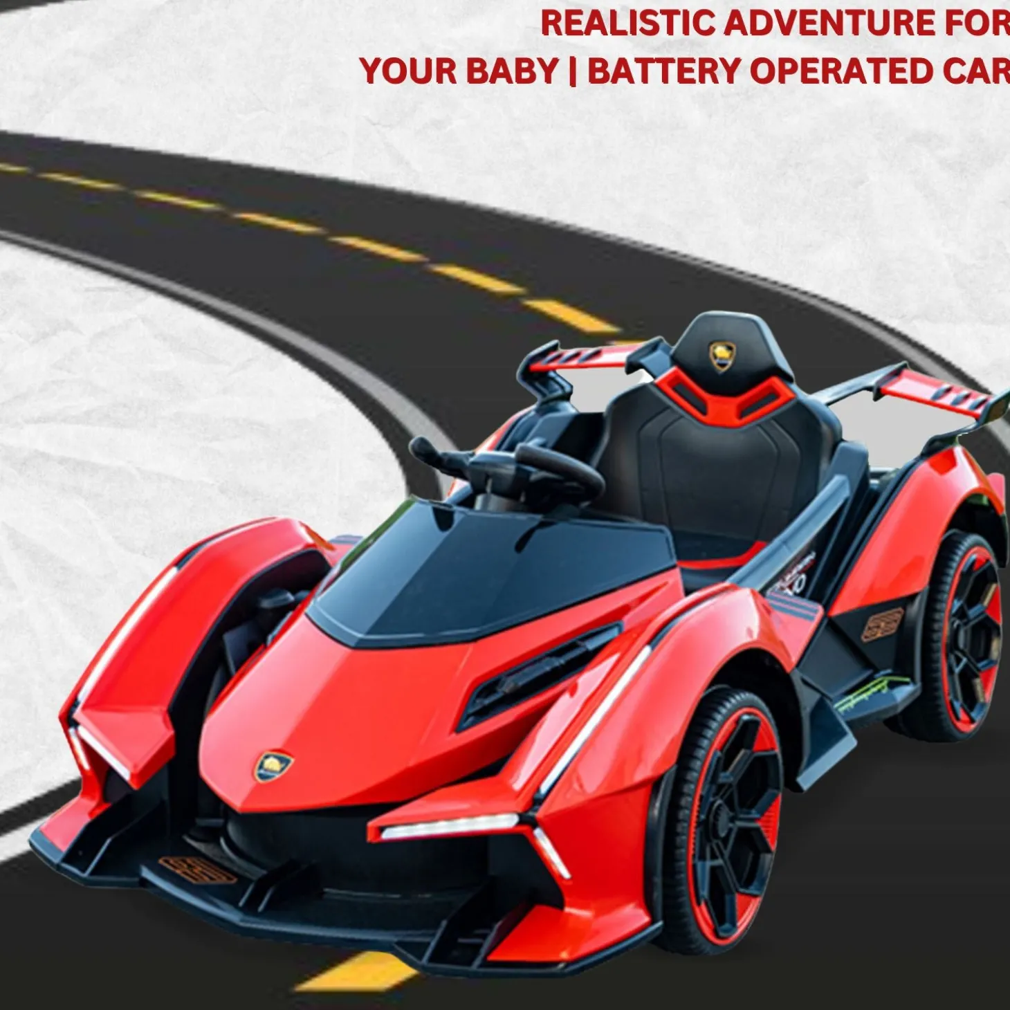 Baby Moo Lambo Ride-On Sports Car | 12V Kids Electric Toy Vehicle | Parental Remote Control | USB MP3 Player | Ages 1-6 - Red