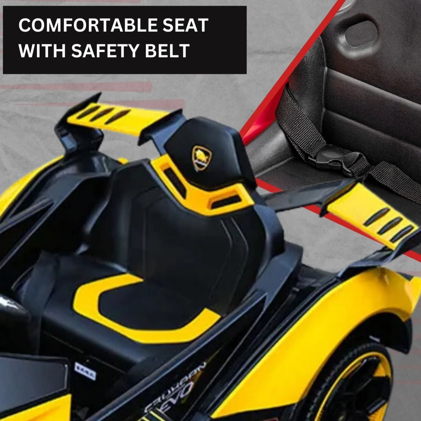 Baby Moo Lambo Ride-On Sports Car | 12V Kids Electric Toy Vehicle | Parental Remote Control | USB MP3 Player | Ages 1-6 - Yellow