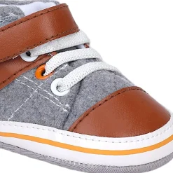 Baby Moo Leather Lace-Up Design Velcro Strap Anti-Skid Sneakers - Grey, Brown