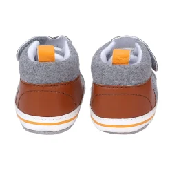 Baby Moo Leather Lace-Up Design Velcro Strap Anti-Skid Sneakers - Grey, Brown
