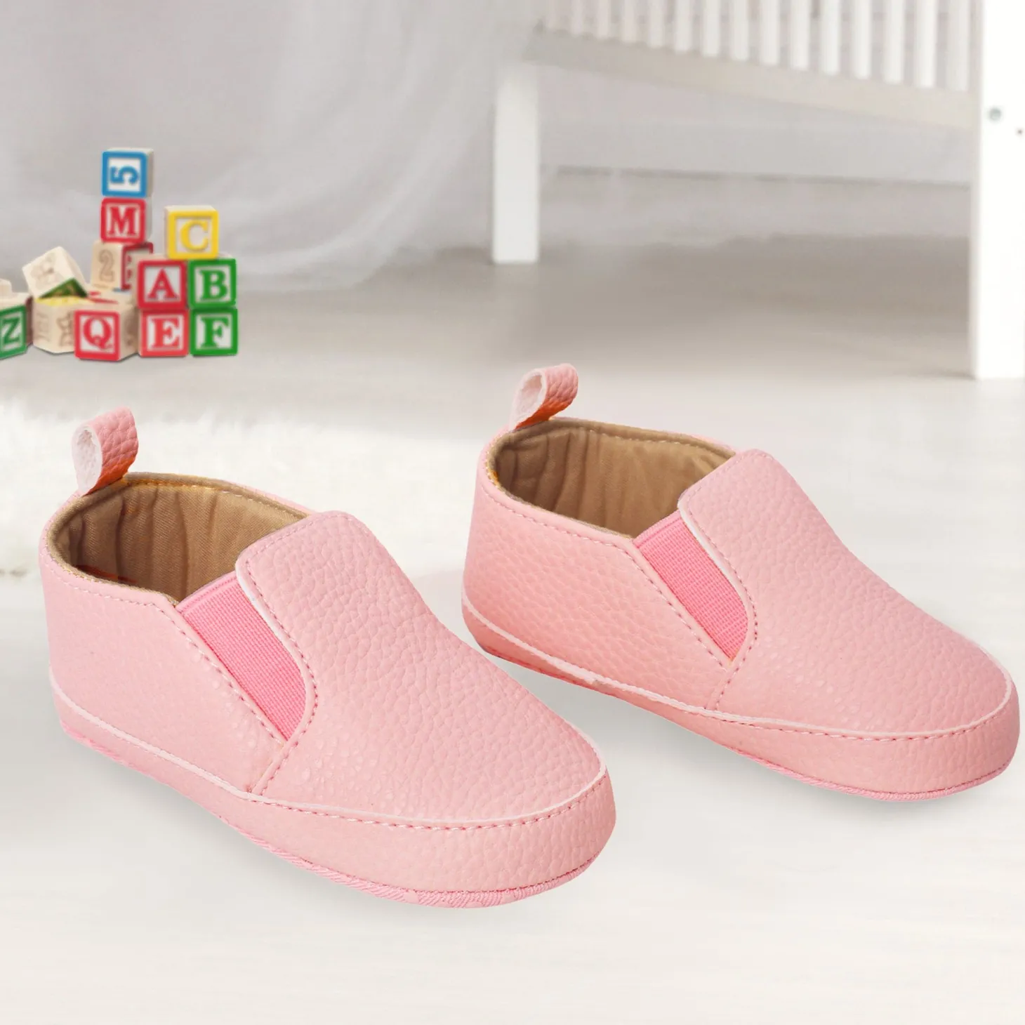 Baby Moo Leather Pink Slip-On Booties