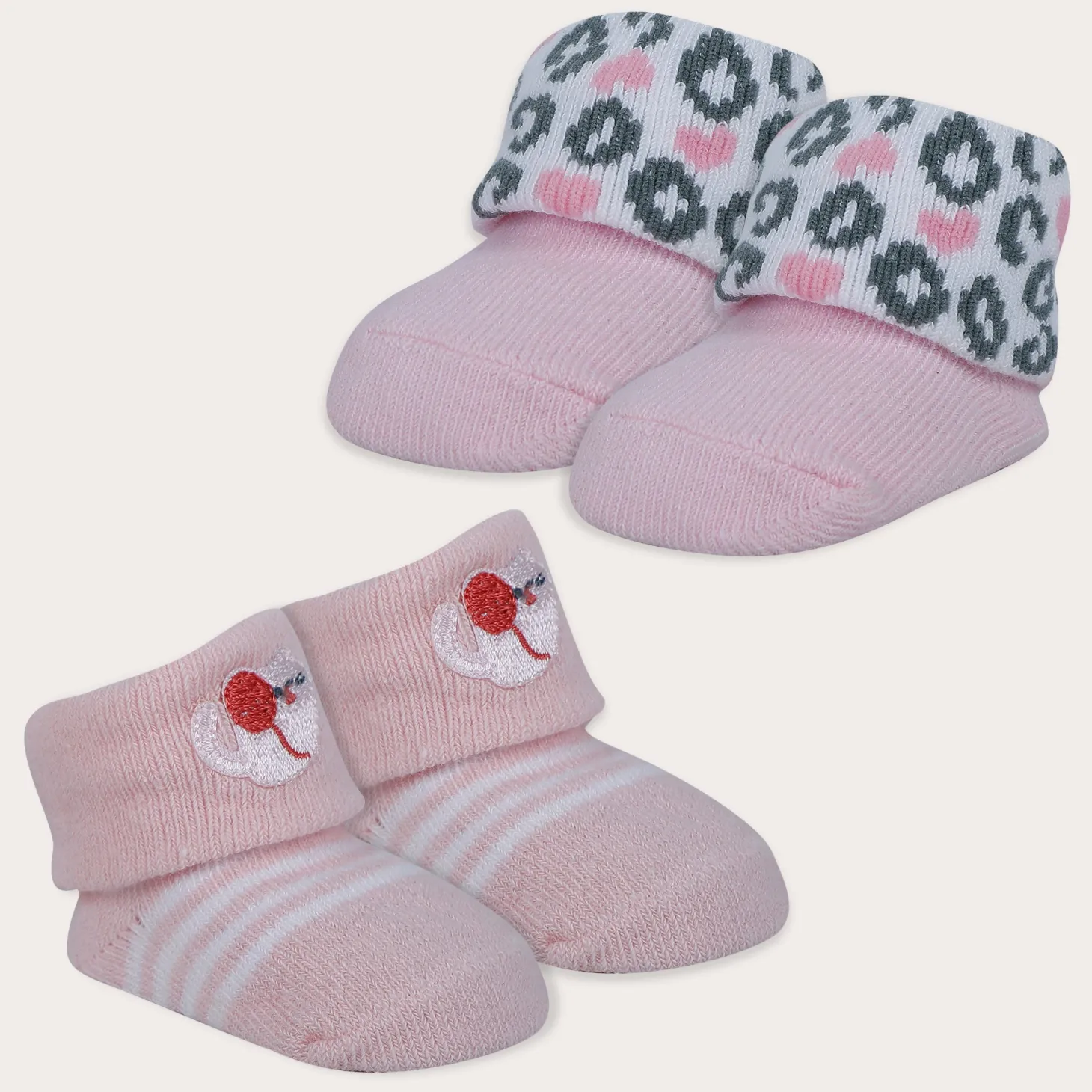 Baby Moo Leopard Printed Elegent Socks Booties Pack of 2 - Pink