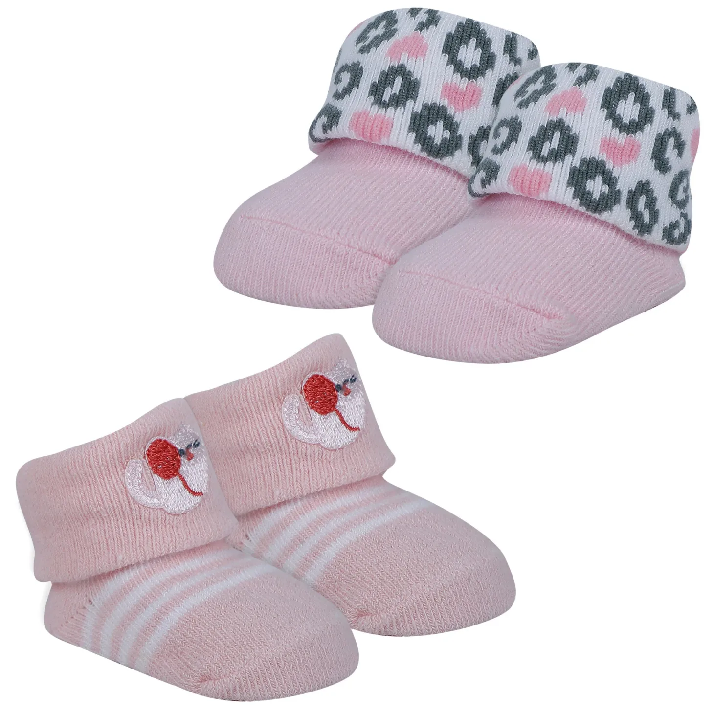 Baby Moo Leopard Printed Elegent Socks Booties Pack of 2 - Pink