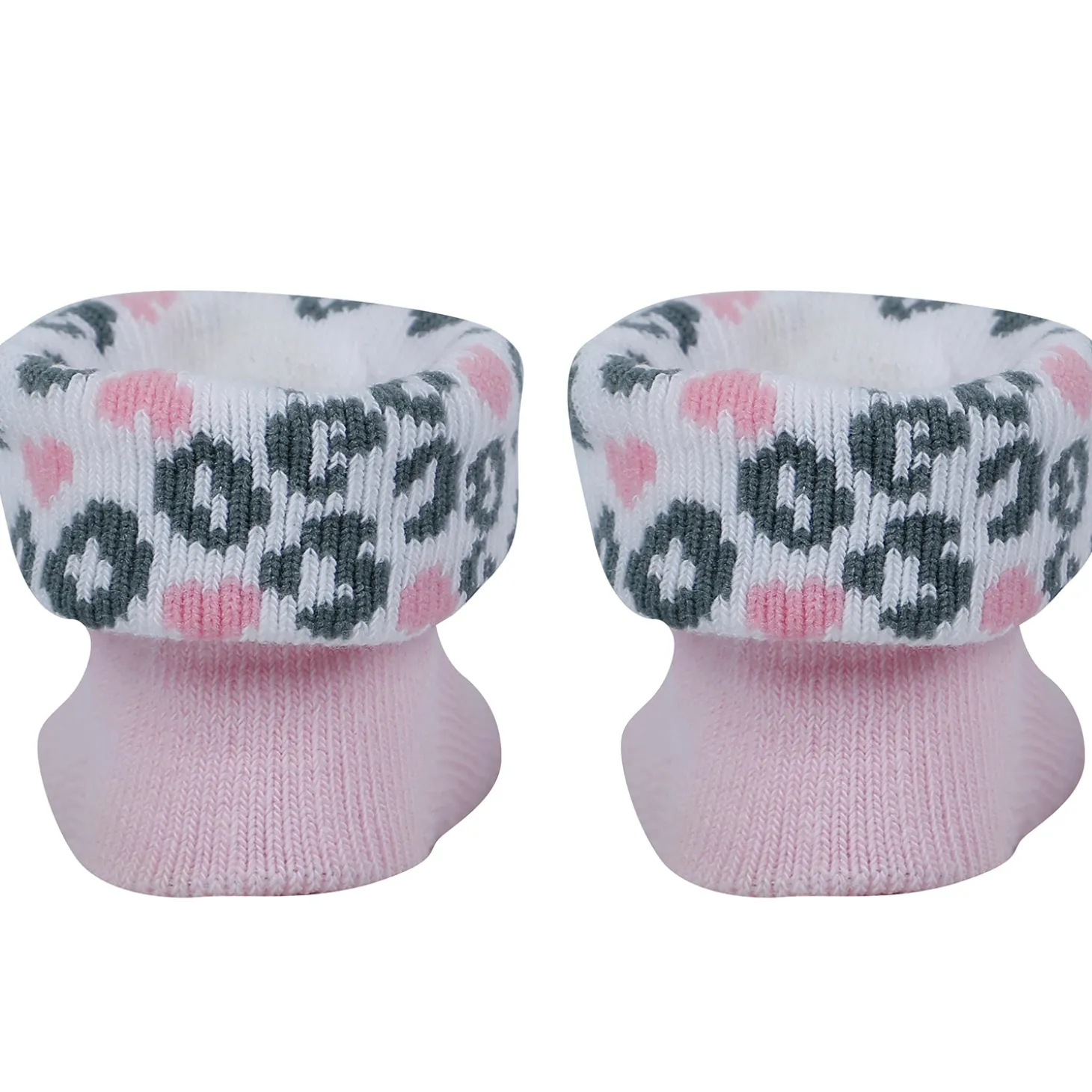 Baby Moo Leopard Printed Elegent Socks Booties Pack of 2 - Pink