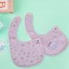Baby Moo Little Bunny Cotton 2 Pack Buttoned Feeding Bibs - Pink