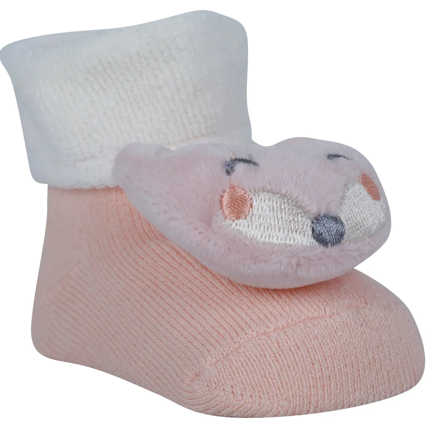 Baby Moo Little Chick 3D Rattle Anti-Skid Socks Booties Pack of 2 - Orange, Peach