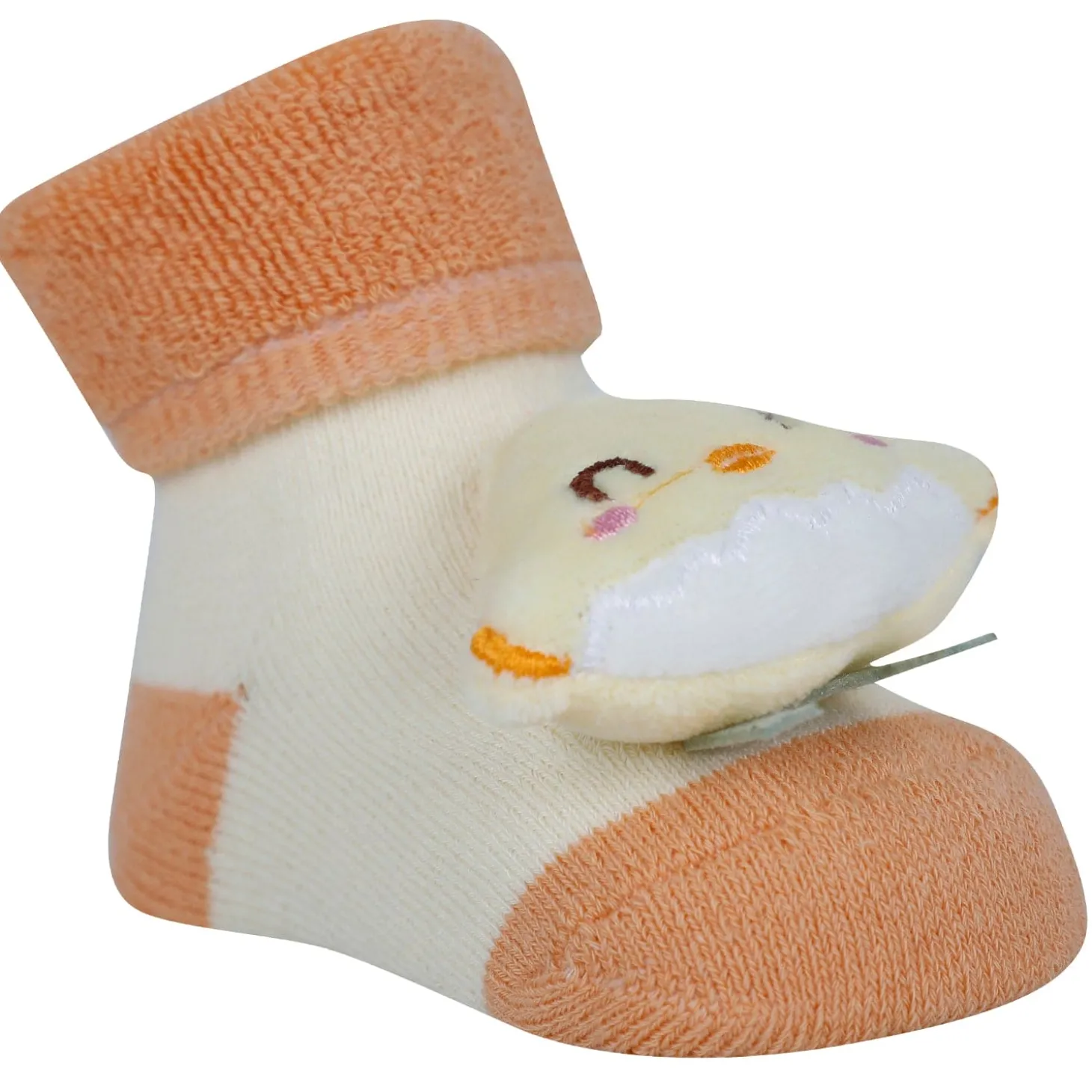 Baby Moo Little Chick 3D Rattle Anti-Skid Socks Booties Pack of 2 - Orange, Peach