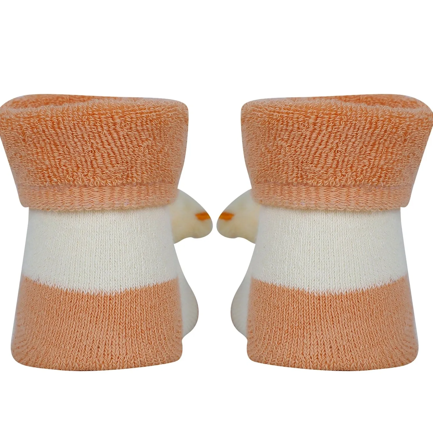 Baby Moo Little Chick 3D Rattle Anti-Skid Socks Booties Pack of 2 - Orange, Peach
