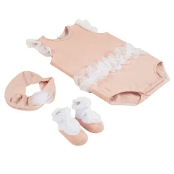 Baby Moo Little Frilly Princess Gift Set 3 Piece With Bodysuit, Socks And Headband - Peach