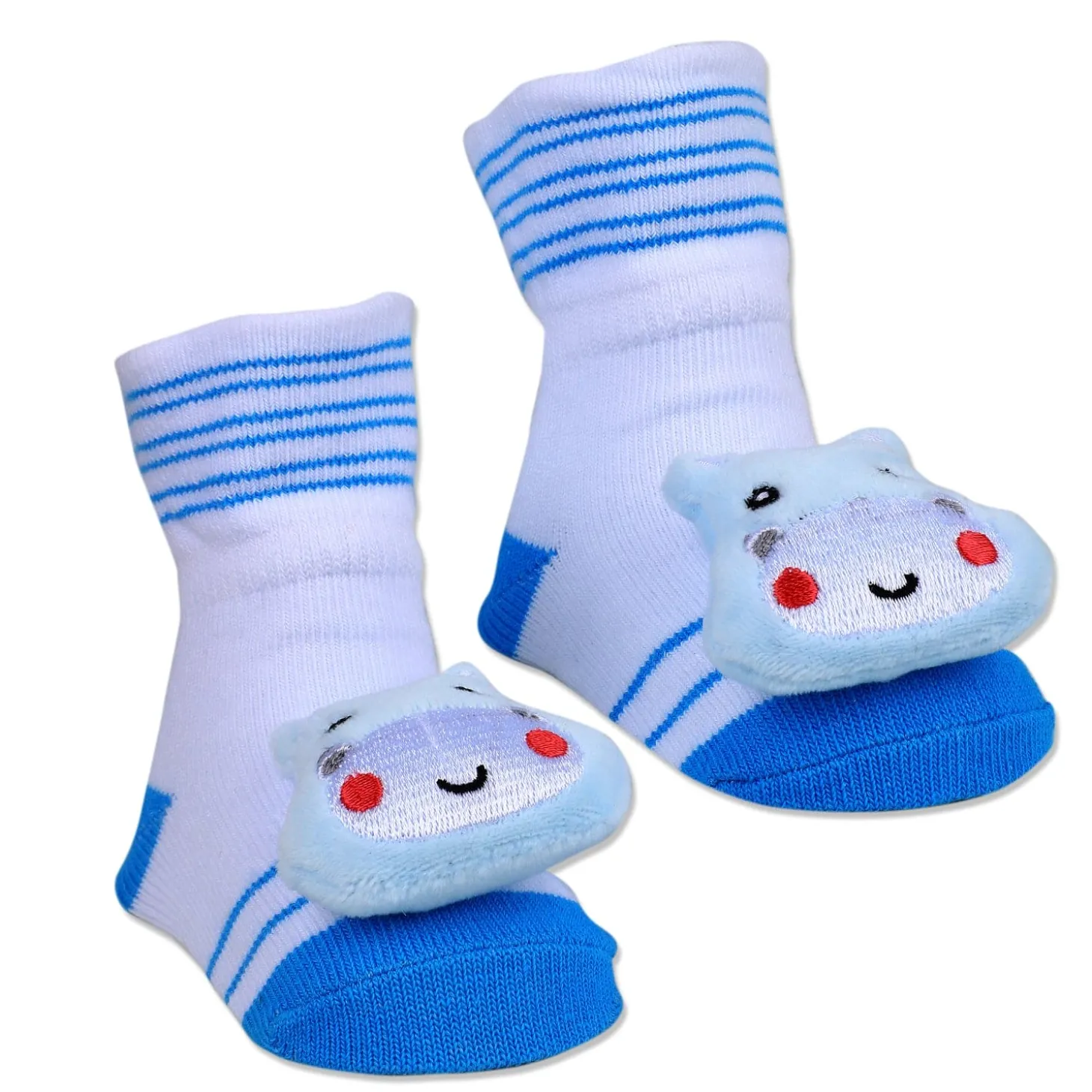 Baby Moo Little Hippo Cotton Anti-Skid 3D Socks - White