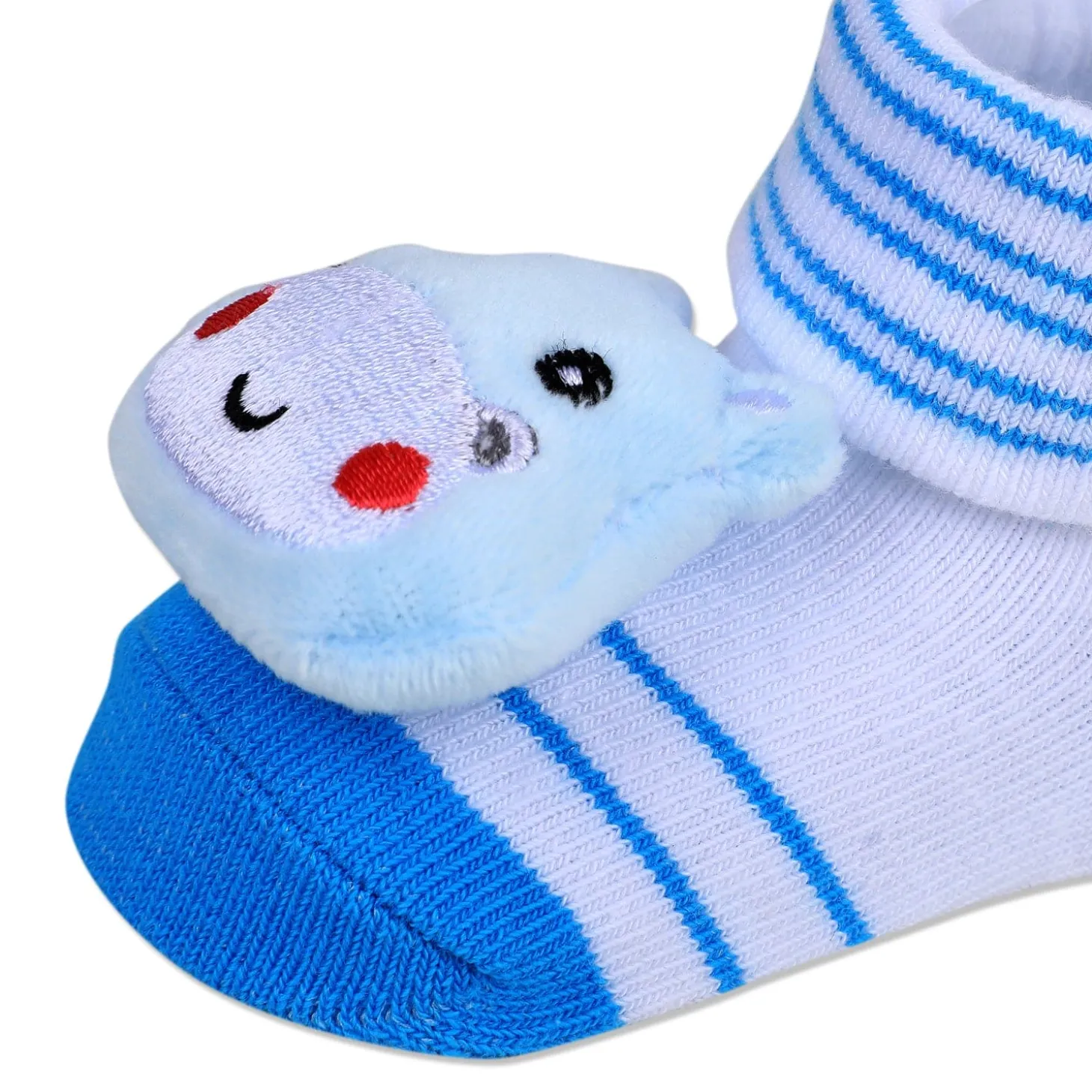 Baby Moo Little Hippo Cotton Anti-Skid 3D Socks - White