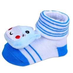 Baby Moo Little Hippo Cotton Anti-Skid 3D Socks - White