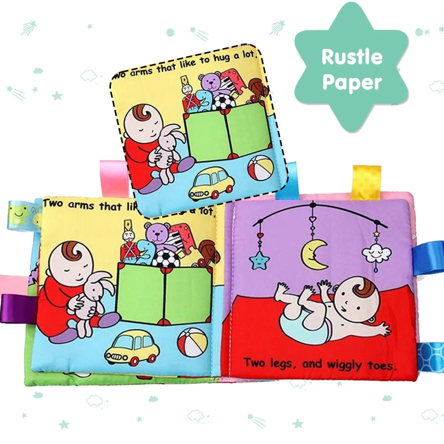 Baby Moo Little Learner Baby With Squeaker And Rustle Paper Sound Cloth Book - Blue
