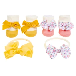 Baby Moo Little Miss Sunshine Infant Girl 4-Piece Gift Hairband And Socks Set - Pink