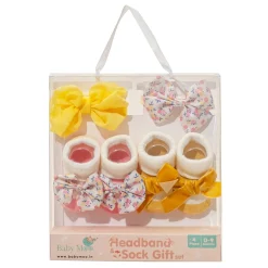 Baby Moo Little Miss Sunshine Infant Girl 4-Piece Gift Hairband And Socks Set - Pink