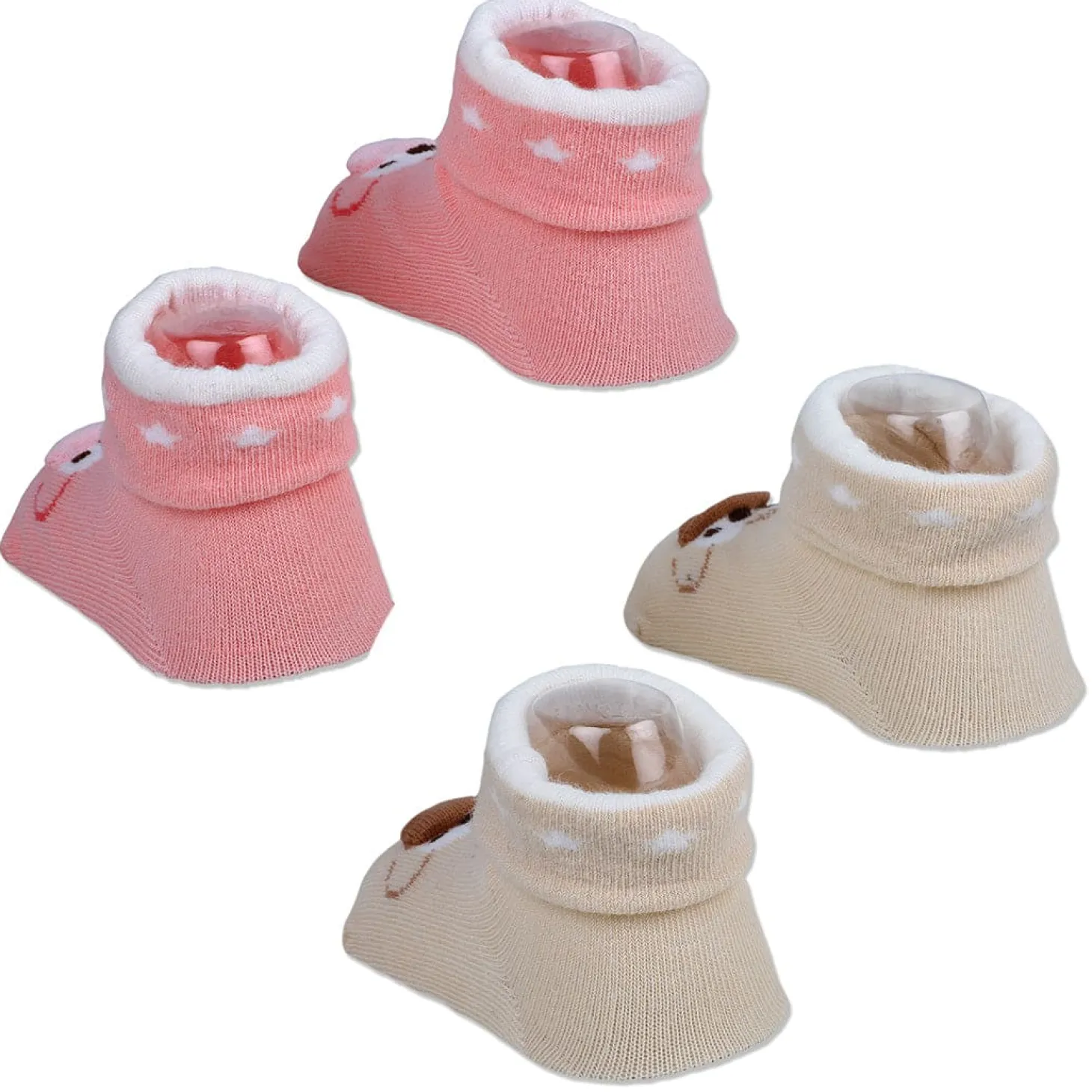 Baby Moo Little Monkey Cotton Anti-Skid 2 Pair Socks - Beige