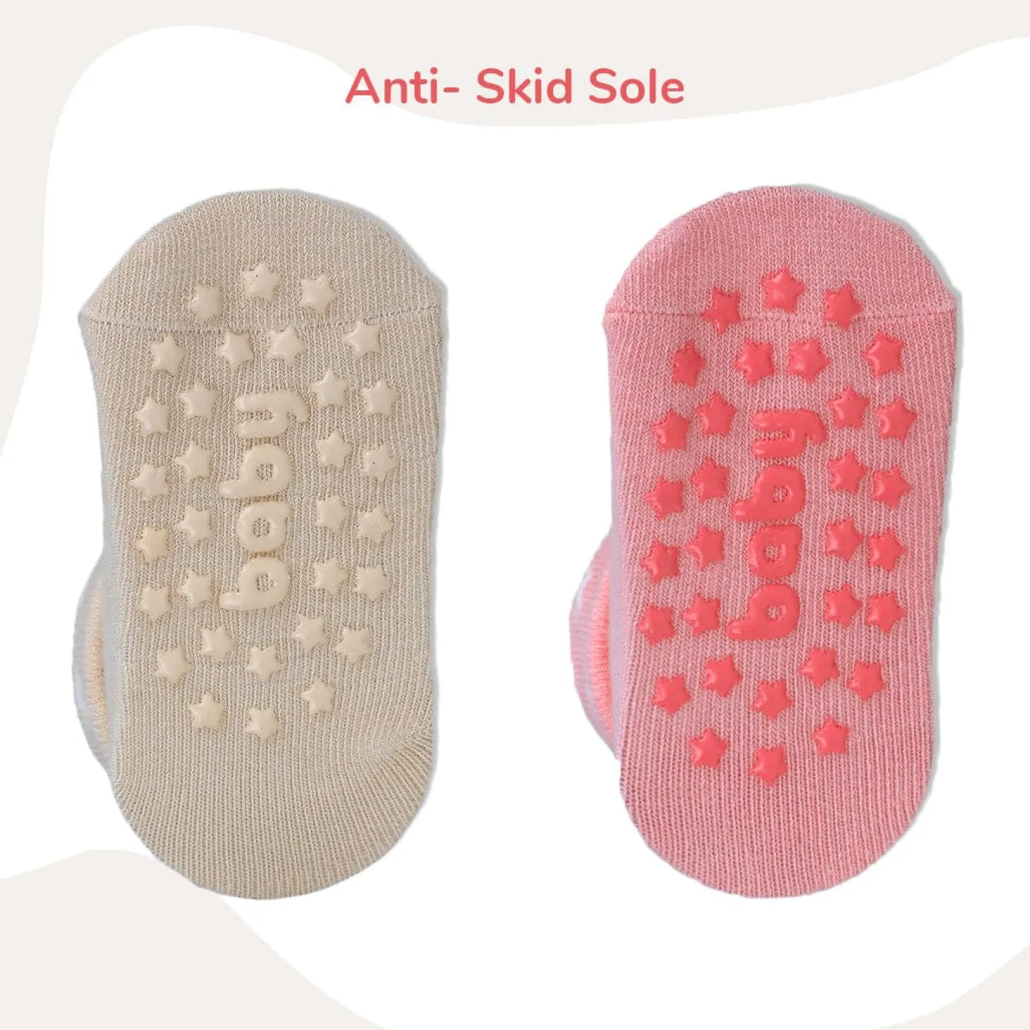 Baby Moo Little Monkey Cotton Anti-Skid 2 Pair Socks - Beige