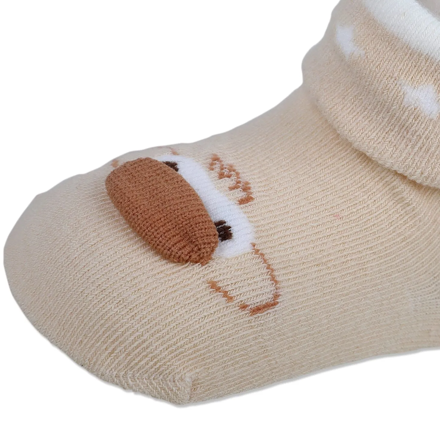 Baby Moo Little Monkey Cotton Anti-Skid 2 Pair Socks - Beige