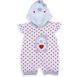 Baby Moo Little Penguin Embroidered Soft Cotton Girls Hooded Short Romper - Red