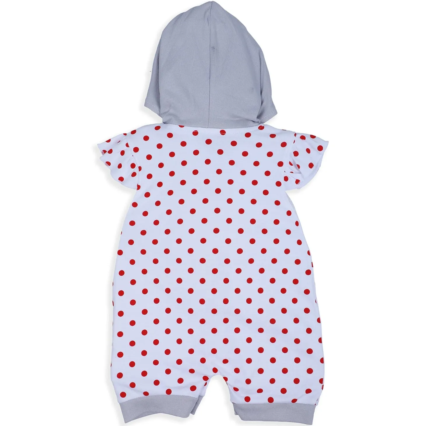 Baby Moo Little Penguin Embroidered Soft Cotton Girls Hooded Short Romper - Red