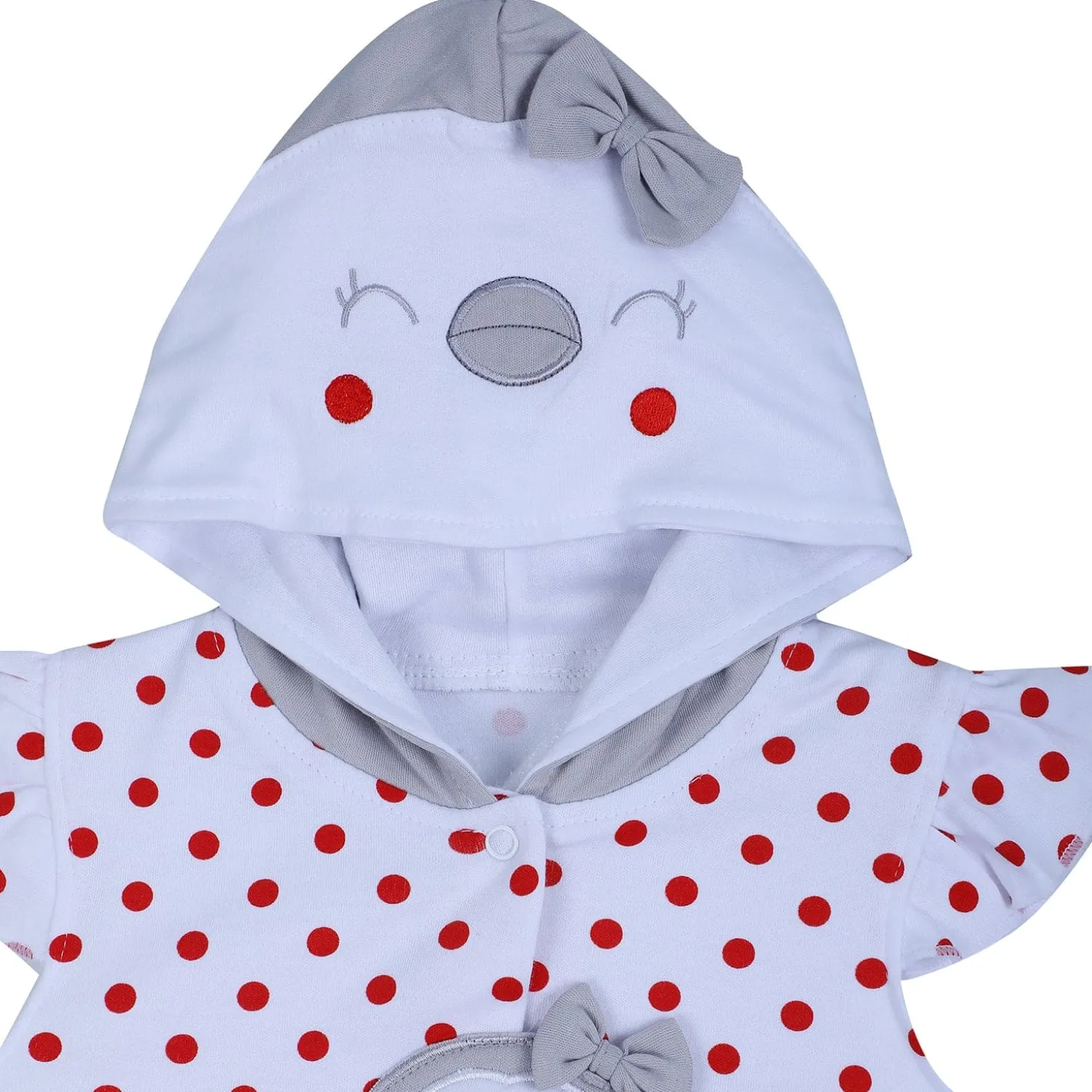 Baby Moo Little Penguin Embroidered Soft Cotton Girls Hooded Short Romper - Red