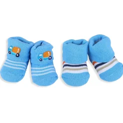 Baby Moo Lorry And Stripes Newborn Breathable Infant Cotton Socks - Blue