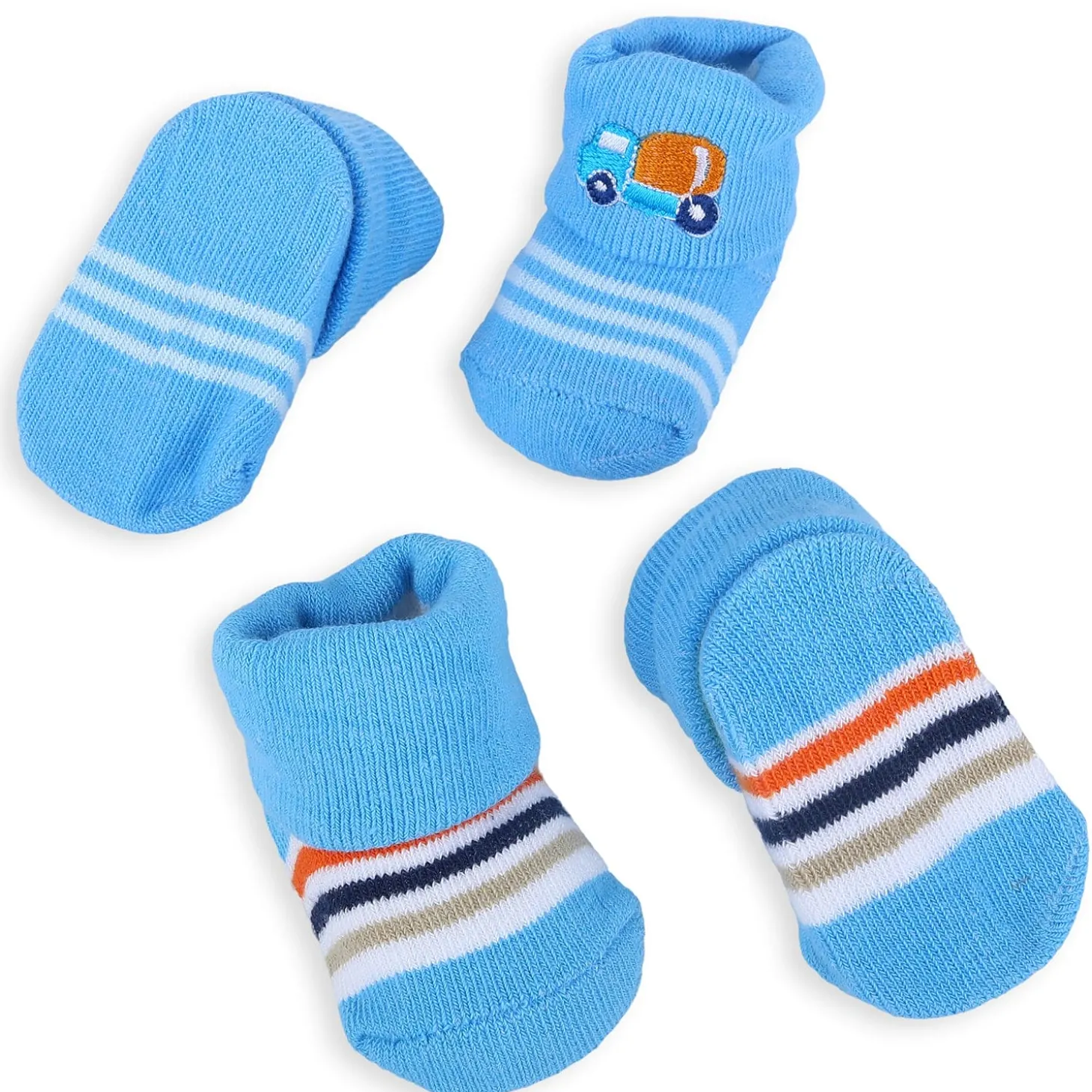 Baby Moo Lorry And Stripes Newborn Breathable Infant Cotton Socks - Blue