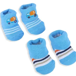 Baby Moo Lorry And Stripes Newborn Breathable Infant Cotton Socks - Blue