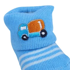 Baby Moo Lorry And Stripes Newborn Breathable Infant Cotton Socks - Blue