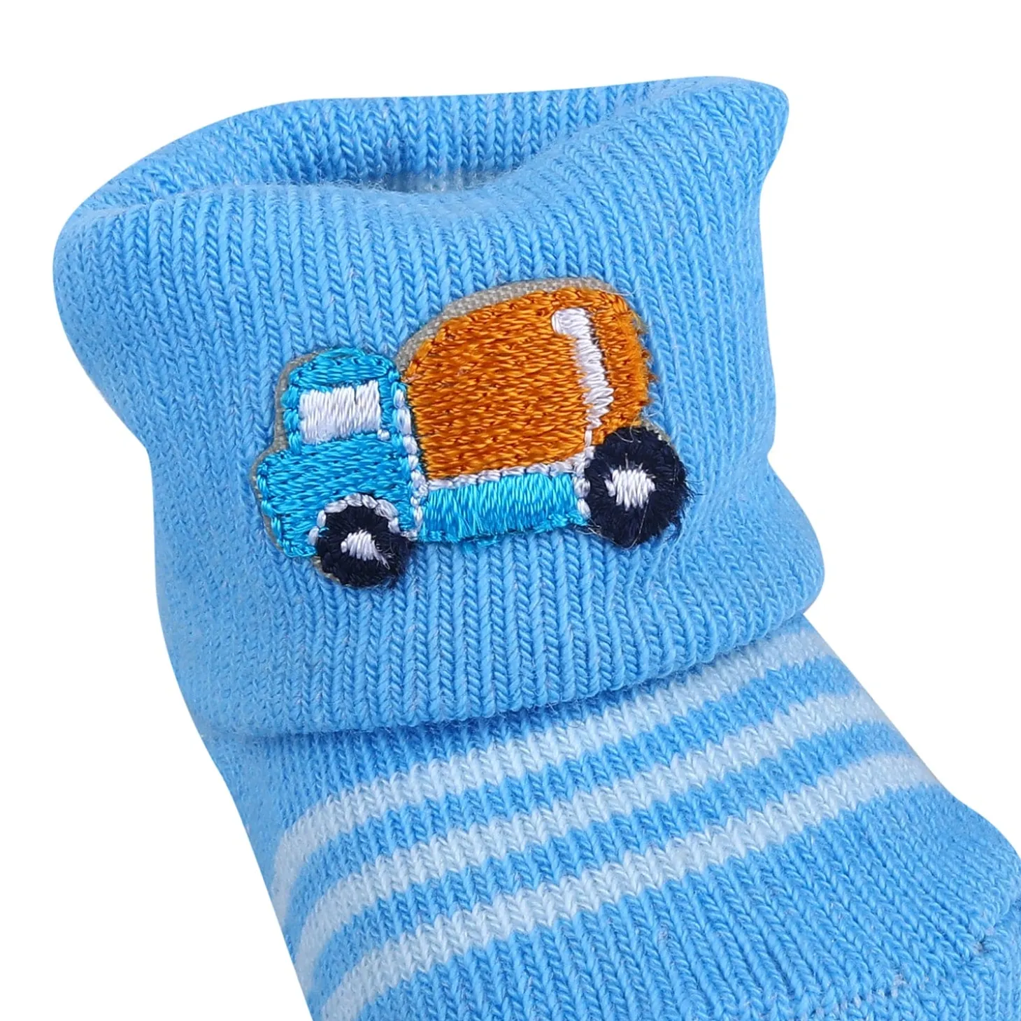Baby Moo Lorry And Stripes Newborn Breathable Infant Cotton Socks - Blue