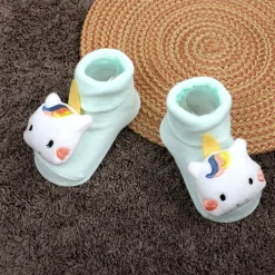 Baby Moo Magical Unicorn Cotton Anti-Skid 3D Socks - Mint Green