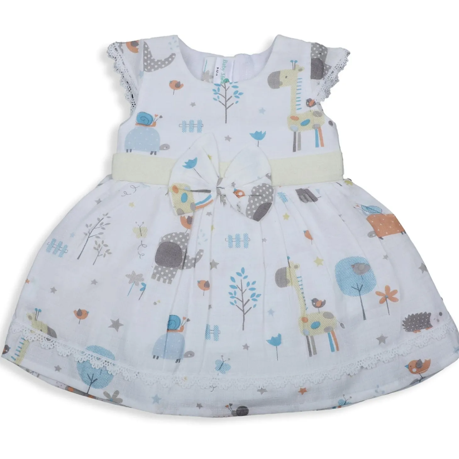 Baby Moo Magical World Bow Detail Short Sleeves Muslin Dress - Yellow