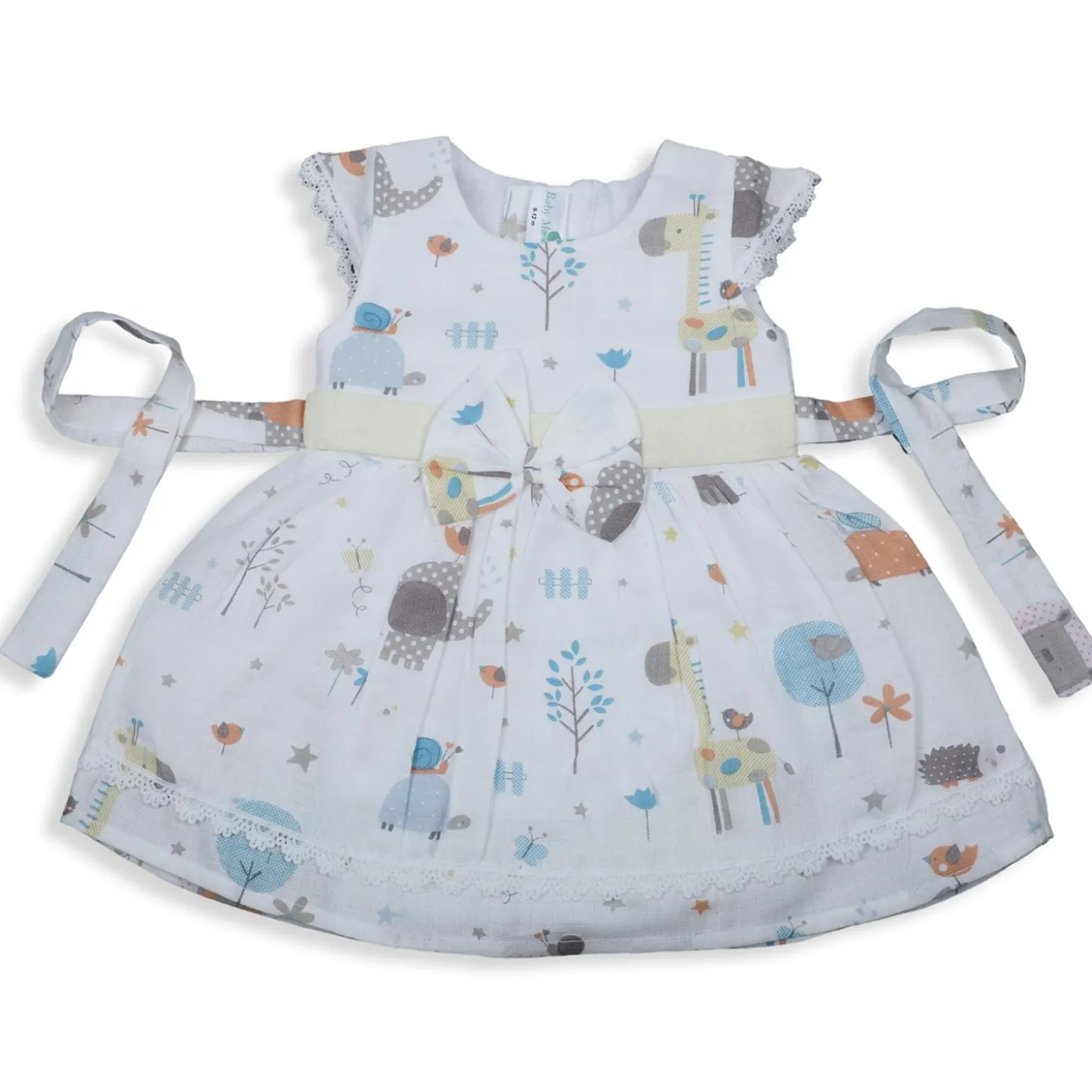 Baby Moo Magical World Bow Detail Short Sleeves Muslin Dress - Yellow