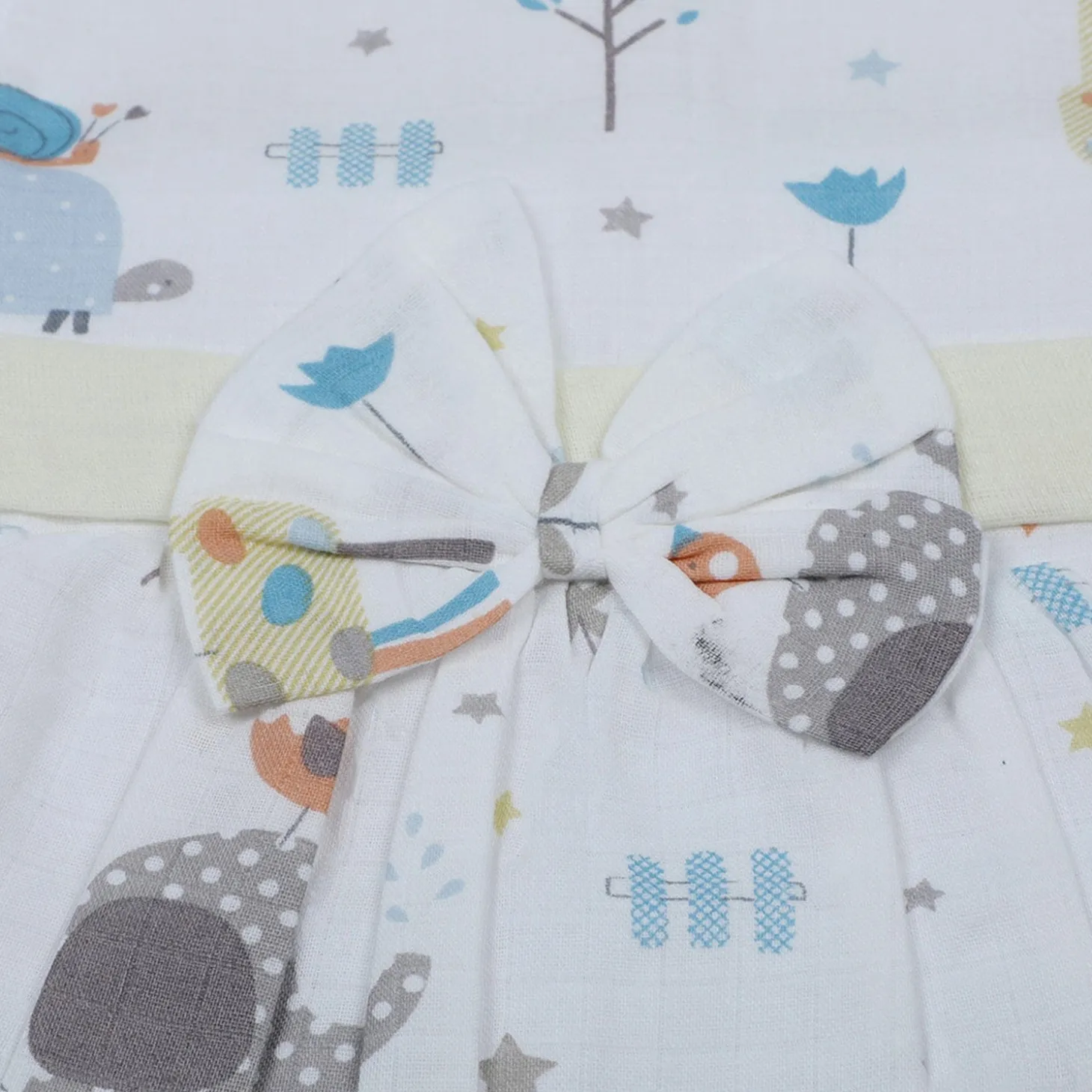 Baby Moo Magical World Bow Detail Short Sleeves Muslin Dress - Yellow