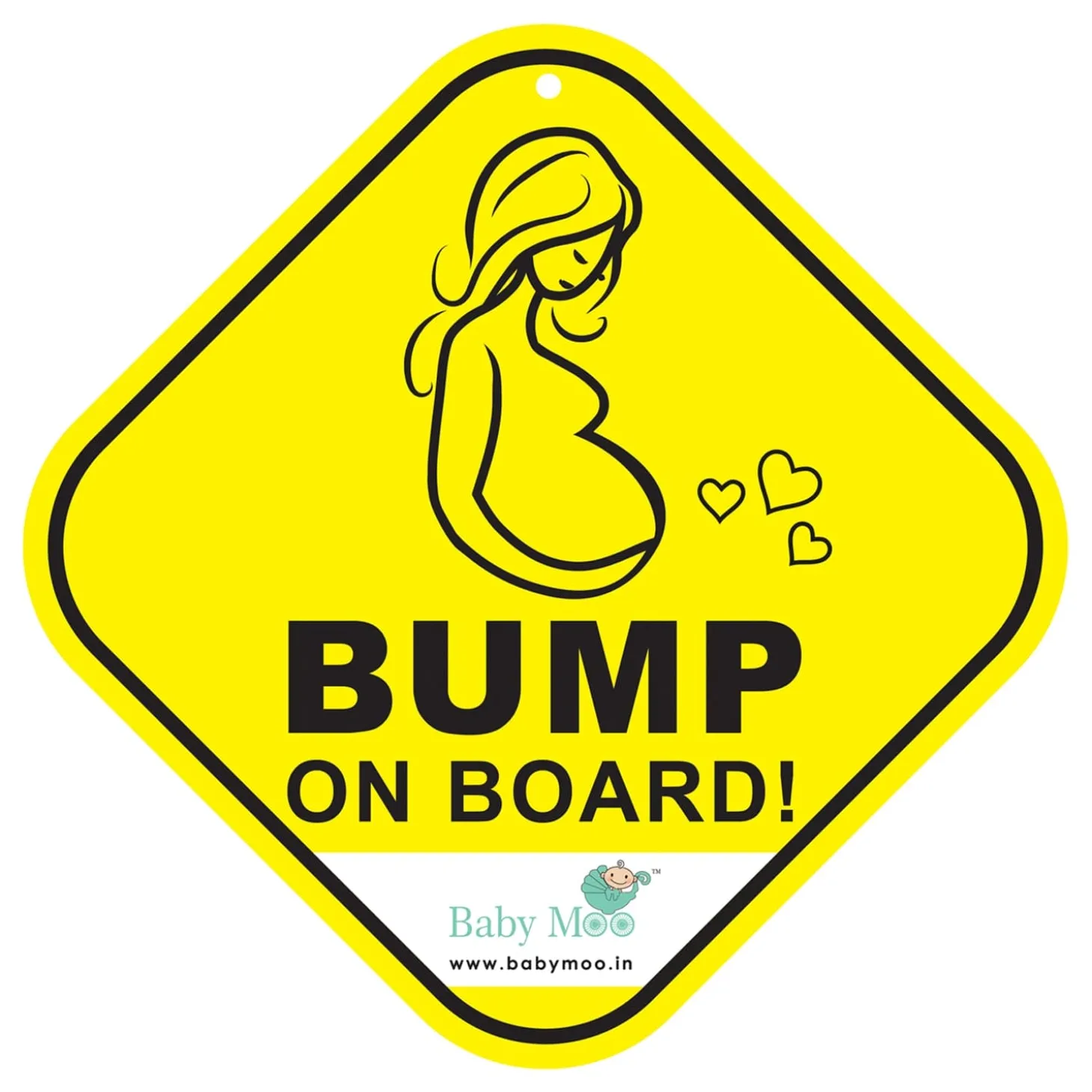 Baby Moo Mama On Board Pregnancy Safety Sign For Car With Vacuum Suction Cup Clip - Yellow