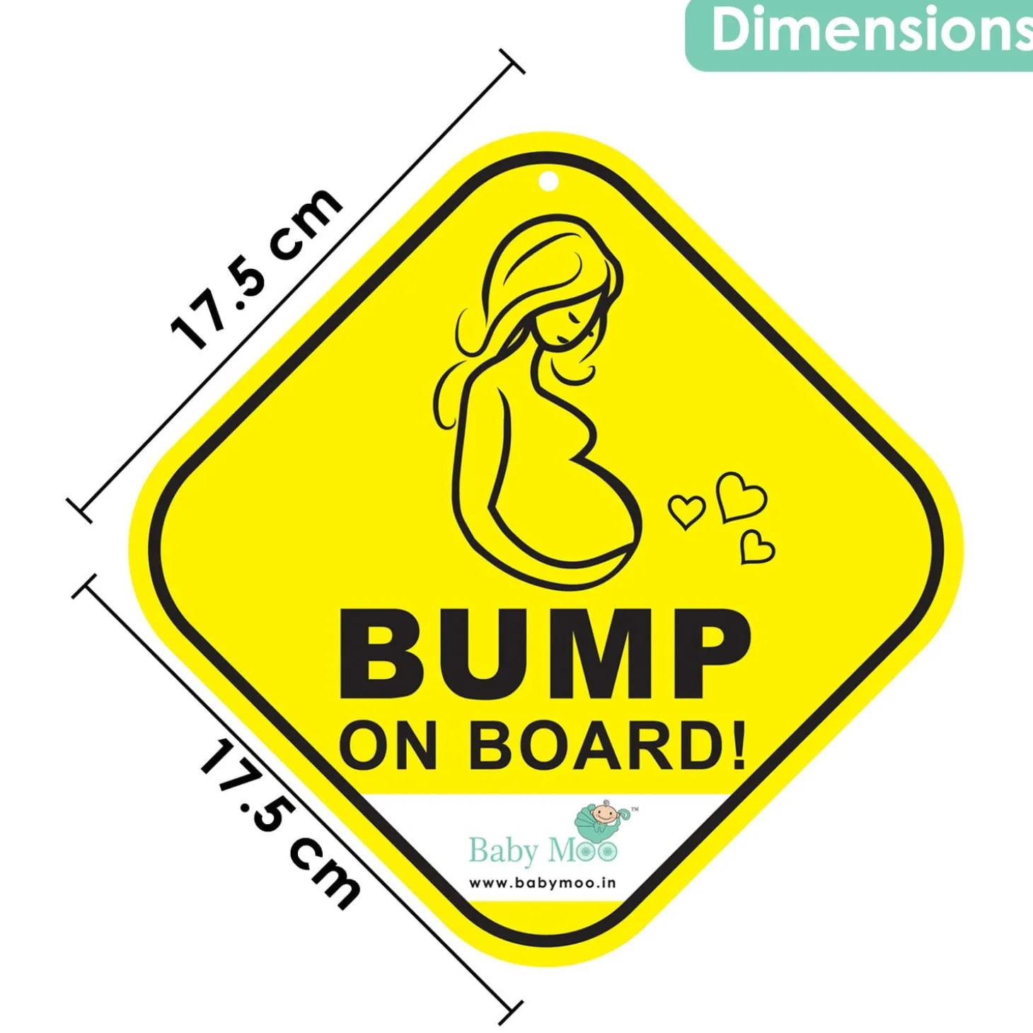 Baby Moo Mama On Board Pregnancy Safety Sign For Car With Vacuum Suction Cup Clip - Yellow
