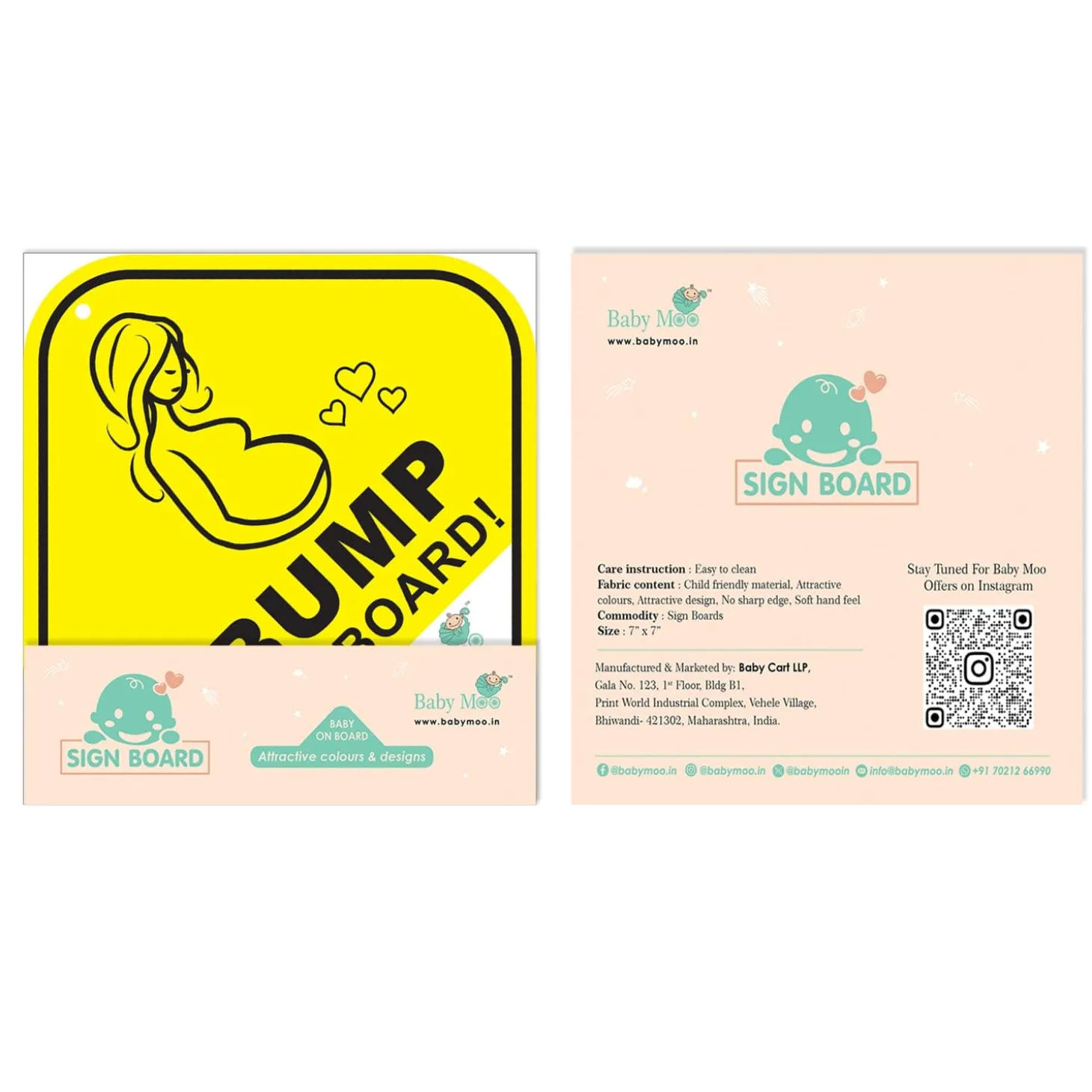 Baby Moo Mama On Board Pregnancy Safety Sign For Car With Vacuum Suction Cup Clip - Yellow